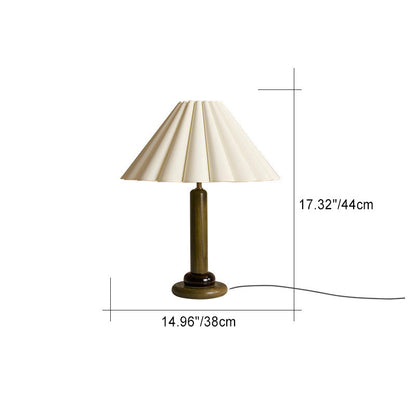 Traditional Vintage Cone Solid Wood Fabric 1-Light Table Lamp For Bedroom