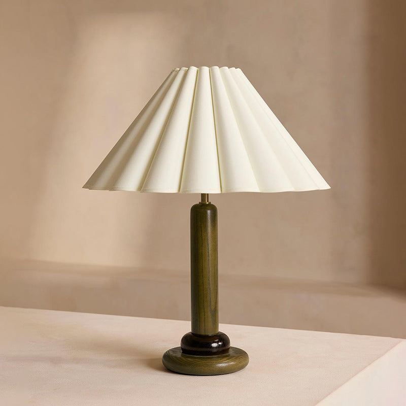 Traditional Vintage Cone Solid Wood Fabric 1-Light Table Lamp For Bedroom