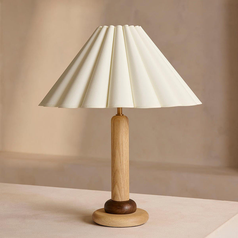 Traditional Vintage Cone Solid Wood Fabric 1-Light Table Lamp For Bedroom