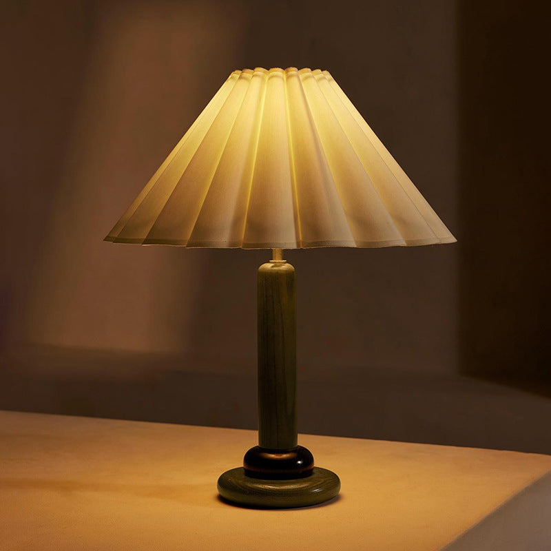 Traditional Vintage Cone Solid Wood Fabric 1-Light Table Lamp For Bedroom