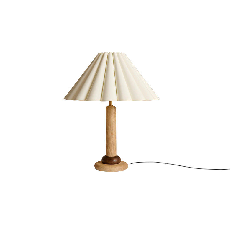 Traditional Vintage Cone Solid Wood Fabric 1-Light Table Lamp For Bedroom