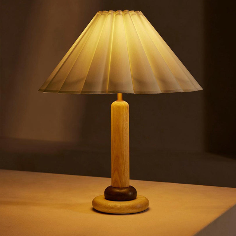 Traditional Vintage Cone Solid Wood Fabric 1-Light Table Lamp For Bedroom