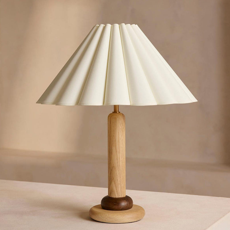 Traditional Vintage Cone Solid Wood Fabric 1-Light Table Lamp For Bedroom