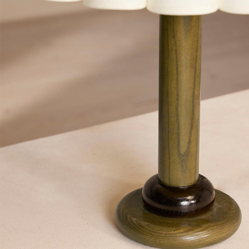 Traditional Vintage Cone Solid Wood Fabric 1-Light Table Lamp For Bedroom