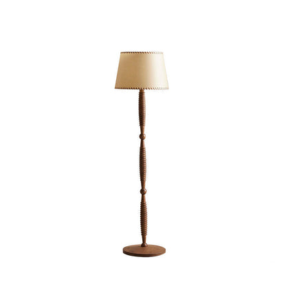 Traditional French Frustum Cone Solid Wood Fabric 1-Light Standing Floor Lamp For Living Room