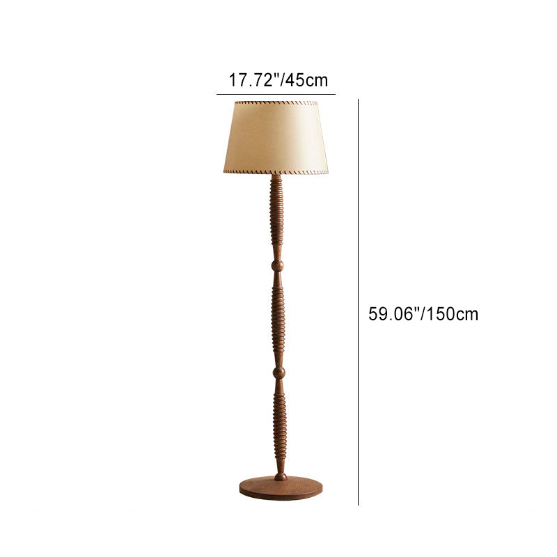 Traditional French Frustum Cone Solid Wood Fabric 1-Light Standing Floor Lamp For Living Room