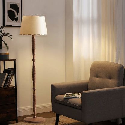 Traditional French Frustum Cone Solid Wood Fabric 1-Light Standing Floor Lamp For Living Room