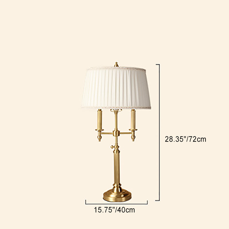 Traditional French Frustum Cone Copper Fabric 1-Light Table Lamp For Bedroom