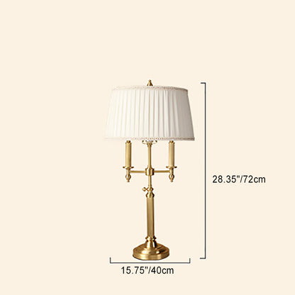 Traditional French Frustum Cone Copper Fabric 1-Light Table Lamp For Bedroom