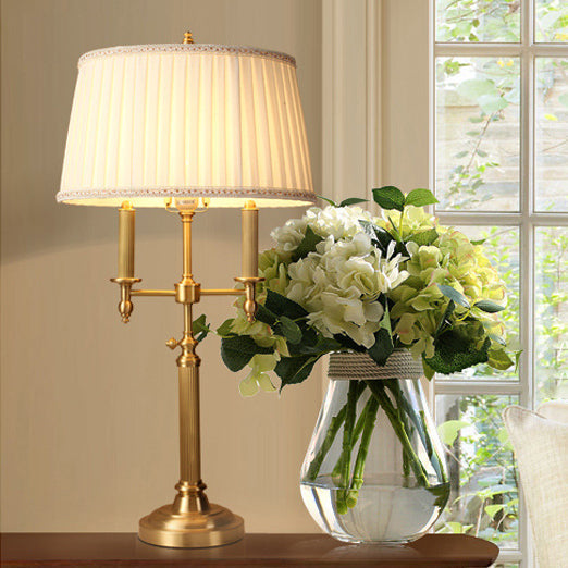 Traditional French Frustum Cone Copper Fabric 1-Light Table Lamp For Bedroom