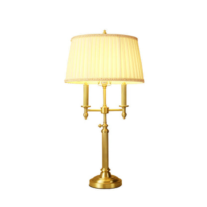 Traditional French Frustum Cone Copper Fabric 1-Light Table Lamp For Bedroom