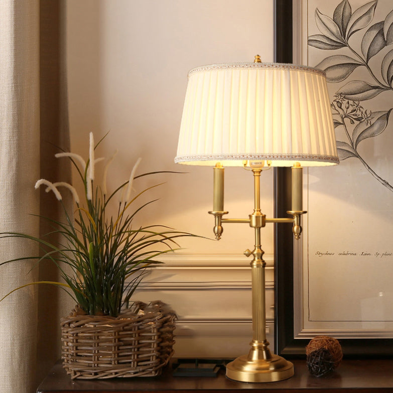 Traditional French Frustum Cone Copper Fabric 1-Light Table Lamp For Bedroom