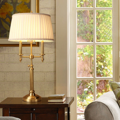 Traditional French Frustum Cone Copper Fabric 1-Light Table Lamp For Bedroom