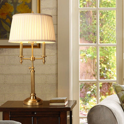 Traditional French Frustum Cone Copper Fabric 1-Light Table Lamp For Bedroom