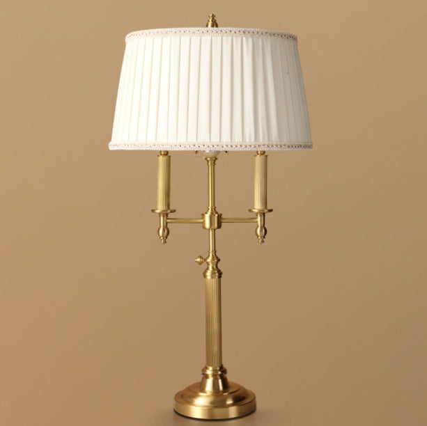 Traditional French Frustum Cone Copper Fabric 1-Light Table Lamp For Bedroom