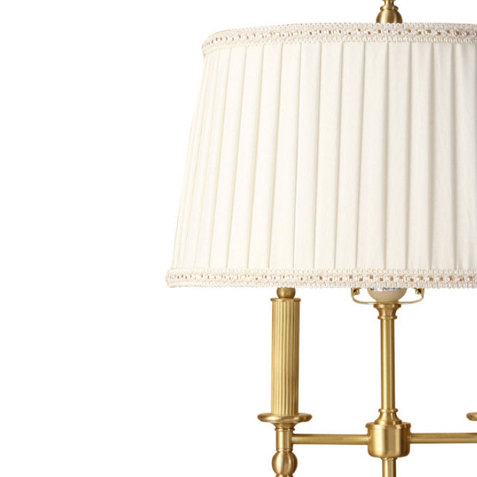 Traditional French Frustum Cone Copper Fabric 1-Light Table Lamp For Bedroom