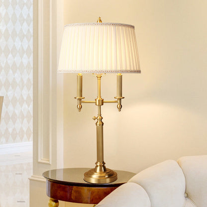 Traditional French Frustum Cone Copper Fabric 1-Light Table Lamp For Bedroom