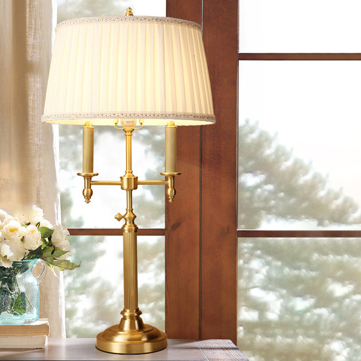 Traditional French Frustum Cone Copper Fabric 1-Light Table Lamp For Bedroom