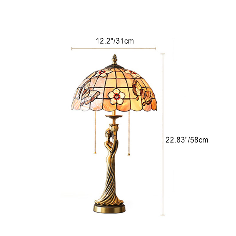 Traditional Tiffany Goddess Dome Copper Shell 1-Light Table Lamp For Bedroom