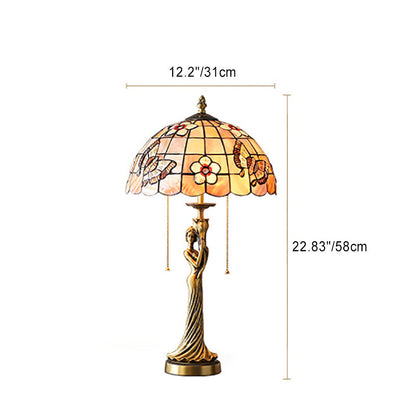 Traditional Tiffany Goddess Dome Copper Shell 1-Light Table Lamp For Bedroom