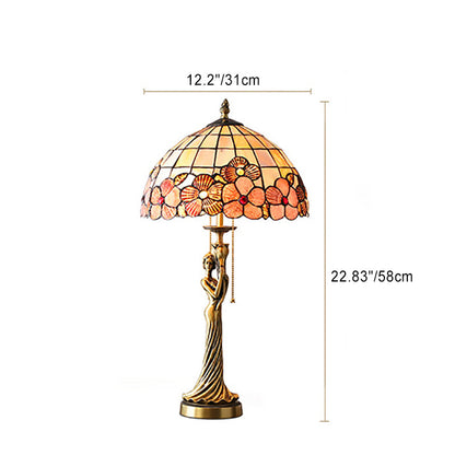 Traditional Tiffany Goddess Dome Copper Shell 1-Light Table Lamp For Bedroom