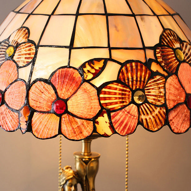 Traditional Tiffany Goddess Dome Copper Shell 1-Light Table Lamp For Bedroom