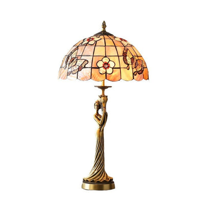 Traditional Tiffany Goddess Dome Copper Shell 1-Light Table Lamp For Bedroom