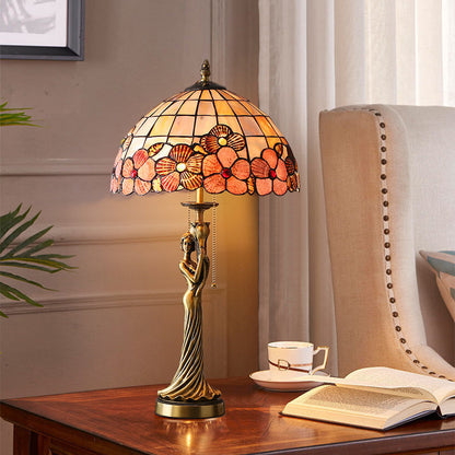 Traditional Tiffany Goddess Dome Copper Shell 1-Light Table Lamp For Bedroom