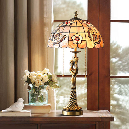 Traditional Tiffany Goddess Dome Copper Shell 1-Light Table Lamp For Bedroom