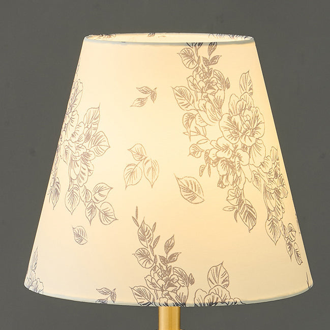 Modern Mid-Century Frustum Cone Copper Black Walnut Wood Fabric 1-Light Table Lamp For Bedroom
