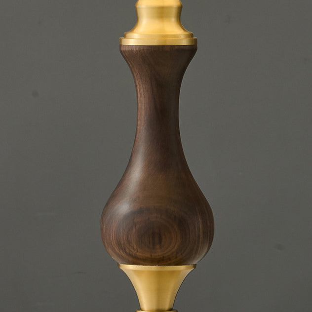 Modern Mid-Century Frustum Cone Copper Black Walnut Wood Fabric 1-Light Table Lamp For Bedroom