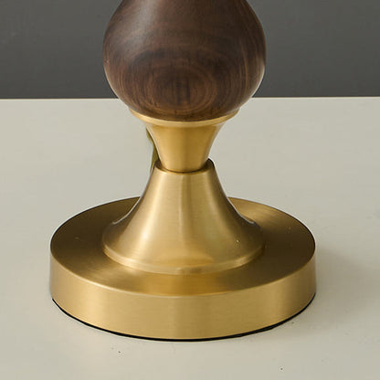 Modern Mid-Century Frustum Cone Copper Black Walnut Wood Fabric 1-Light Table Lamp For Bedroom