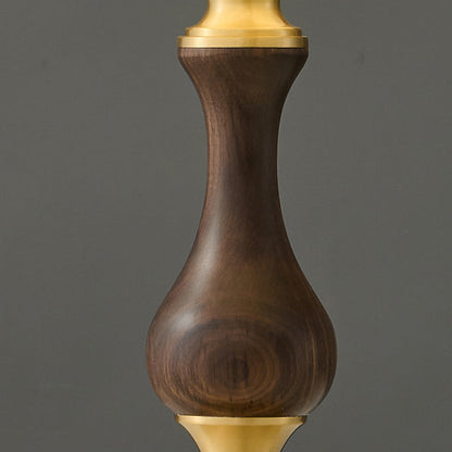 Modern Mid-Century Frustum Cone Copper Black Walnut Wood Fabric 1-Light Table Lamp For Bedroom