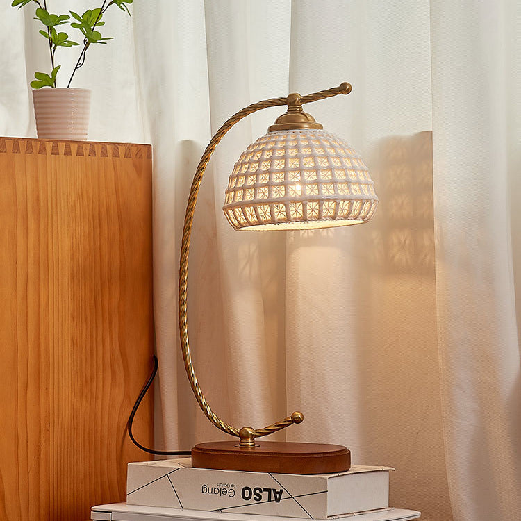 Modern Mid-Century Dome Iron Ceramic Solid Wood 1-Light Table Lamp For Bedroom