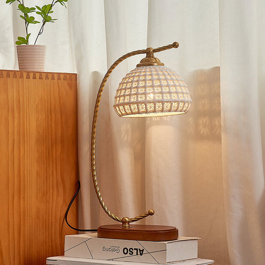 Modern Mid-Century Dome Iron Ceramic Solid Wood 1-Light Table Lamp For Bedroom