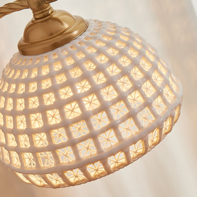 Modern Mid-Century Dome Iron Ceramic Solid Wood 1-Light Table Lamp For Bedroom