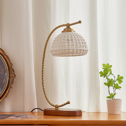 Modern Mid-Century Dome Iron Ceramic Solid Wood 1-Light Table Lamp For Bedroom