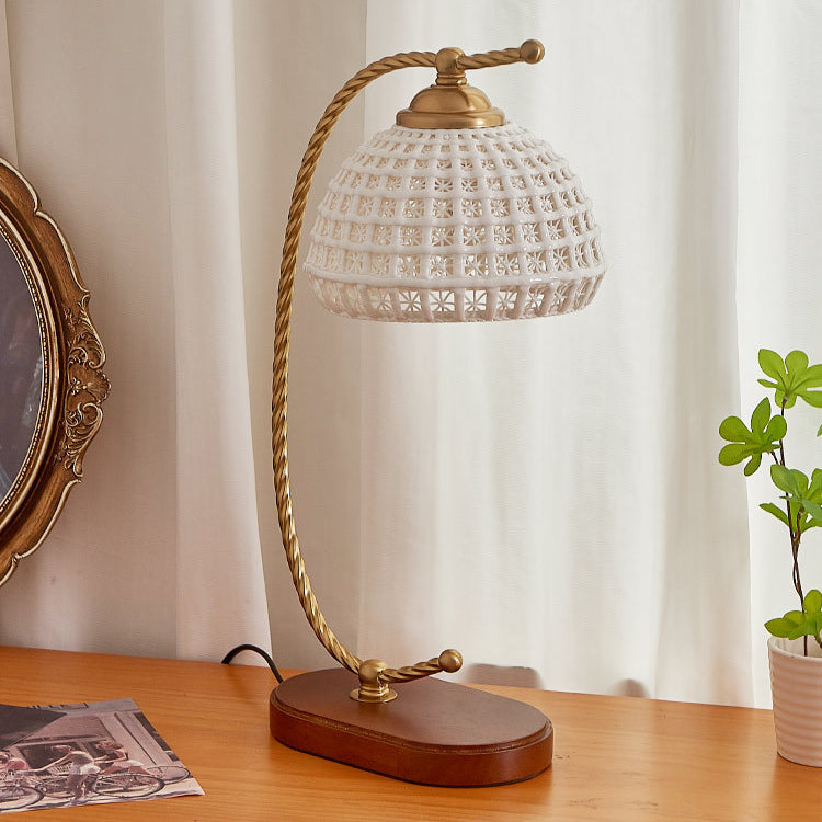 Modern Mid-Century Dome Iron Ceramic Solid Wood 1-Light Table Lamp For Bedroom
