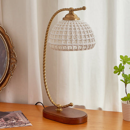 Modern Mid-Century Dome Iron Ceramic Solid Wood 1-Light Table Lamp For Bedroom