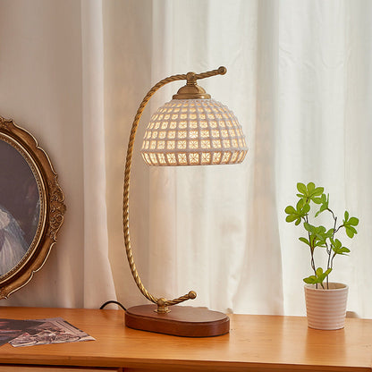 Modern Mid-Century Dome Iron Ceramic Solid Wood 1-Light Table Lamp For Bedroom
