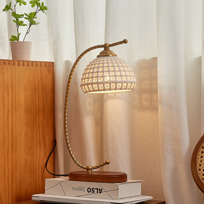 Modern Mid-Century Dome Iron Ceramic Solid Wood 1-Light Table Lamp For Bedroom