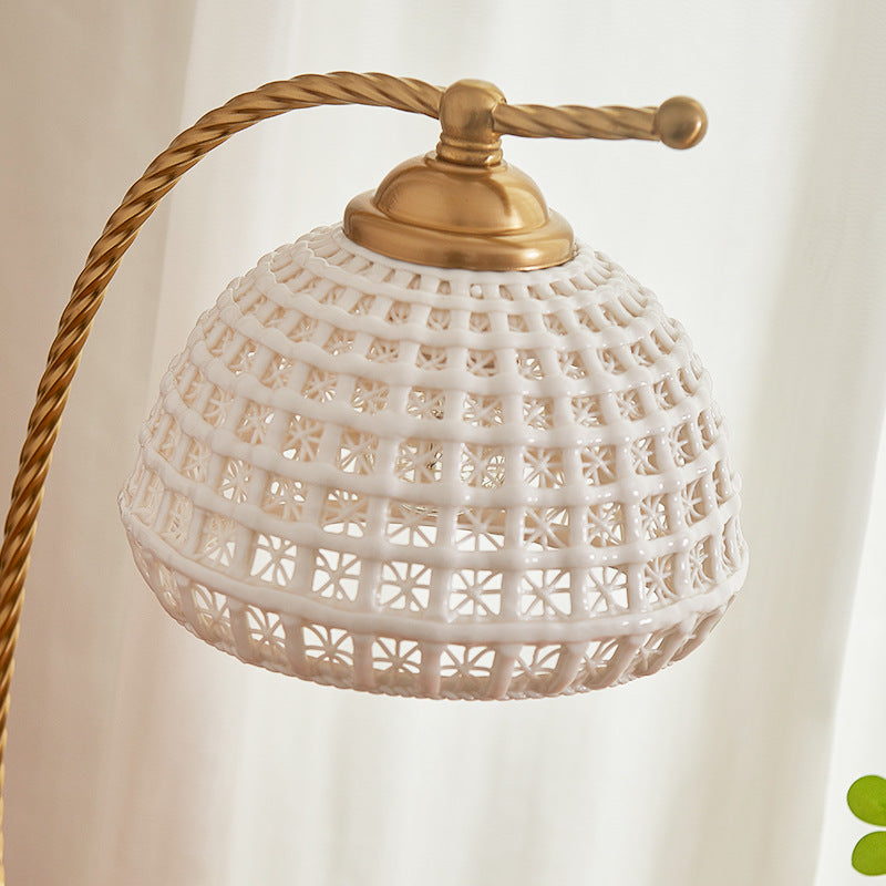Modern Mid-Century Dome Iron Ceramic Solid Wood 1-Light Table Lamp For Bedroom
