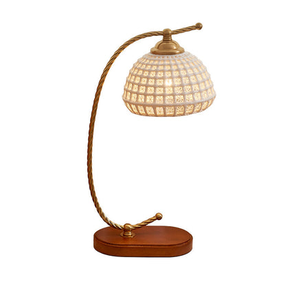 Modern Mid-Century Dome Iron Ceramic Solid Wood 1-Light Table Lamp For Bedroom