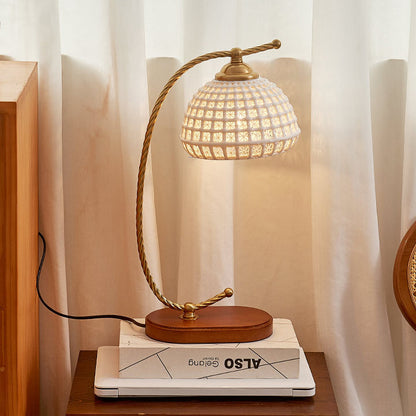 Modern Mid-Century Dome Iron Ceramic Solid Wood 1-Light Table Lamp For Bedroom