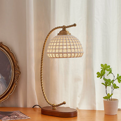 Modern Mid-Century Dome Iron Ceramic Solid Wood 1-Light Table Lamp For Bedroom