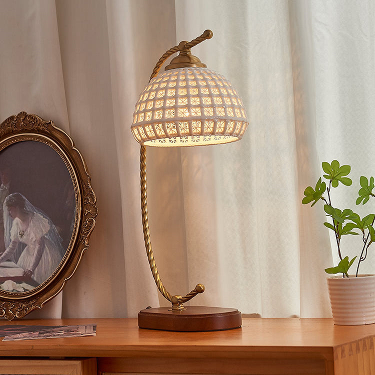 Modern Mid-Century Dome Iron Ceramic Solid Wood 1-Light Table Lamp For Bedroom