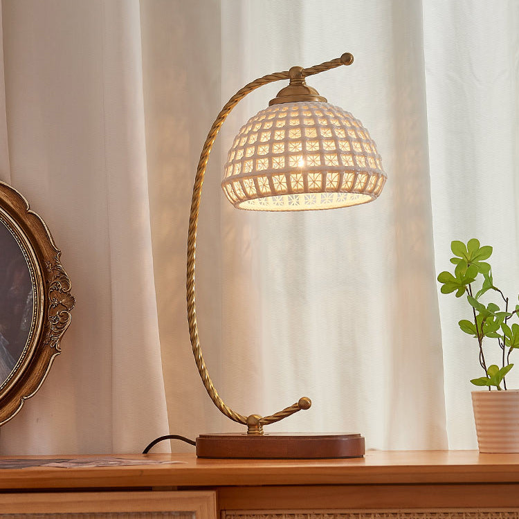 Modern Mid-Century Dome Iron Ceramic Solid Wood 1-Light Table Lamp For Bedroom