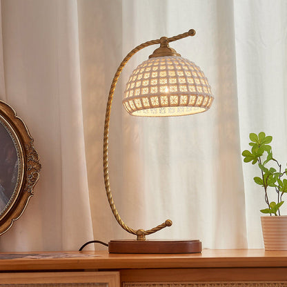 Modern Mid-Century Dome Iron Ceramic Solid Wood 1-Light Table Lamp For Bedroom