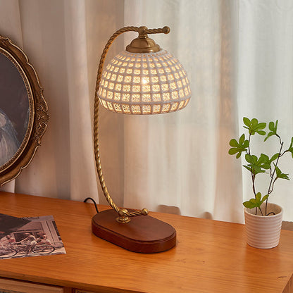 Modern Mid-Century Dome Iron Ceramic Solid Wood 1-Light Table Lamp For Bedroom