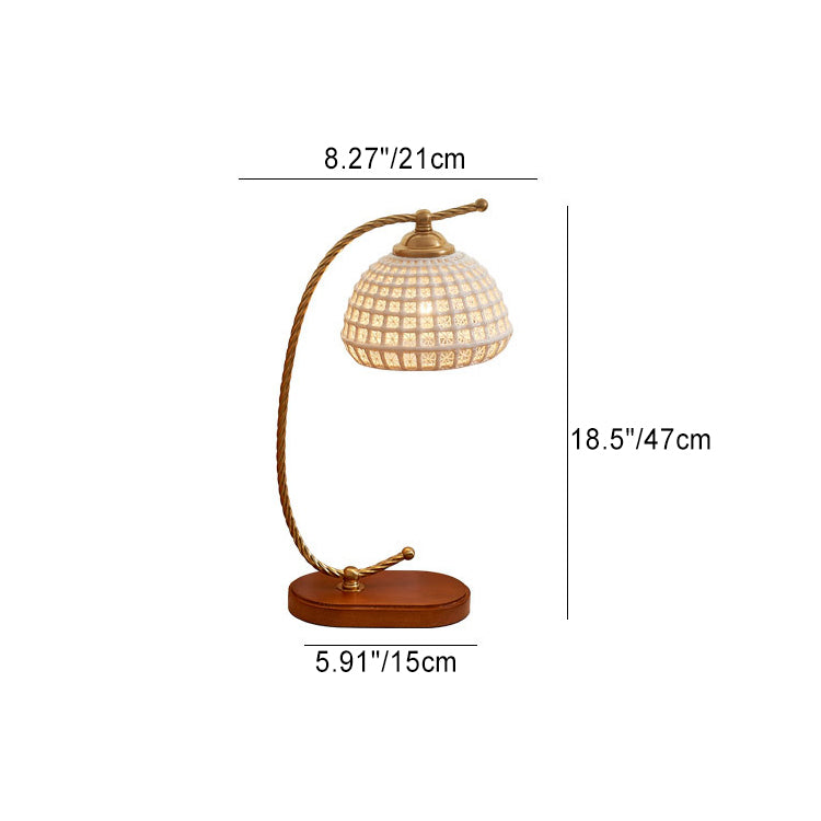 Modern Mid-Century Dome Iron Ceramic Solid Wood 1-Light Table Lamp For Bedroom